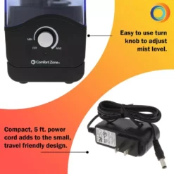 Comfort Zone Personal Wave Whisper-quiet Cool Mist Portable Ultrasonic Aromatherapy Humidifier with Auto Shut-Off -Air Quality Shop blacks comfort zone humidifiers czhd10bk 1f 1000