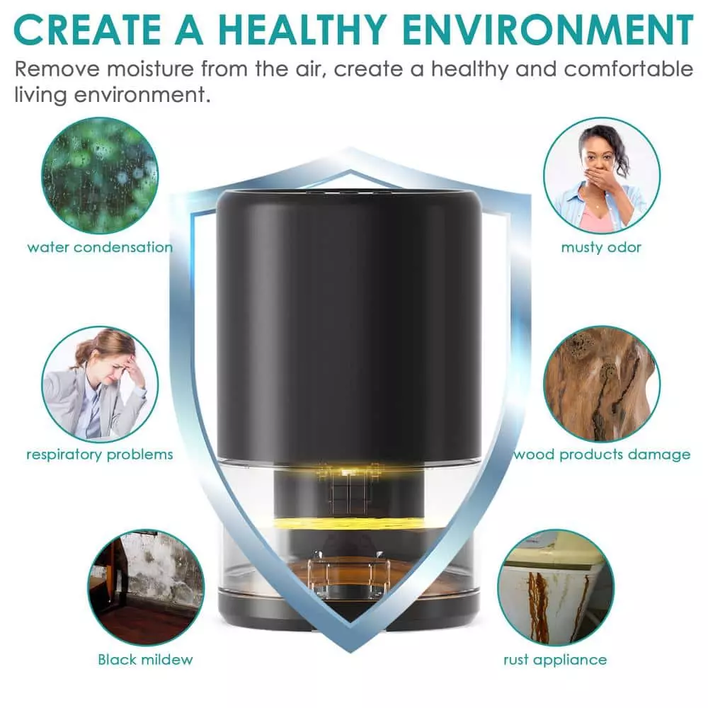 Panergy 35oz, 1-Pint Removed per Day, with Bucket and LED Lights, Quiet and Portable Black Dehumidifier 7 Panergy 35oz, 1-Pint Removed per Day, with Bucket and LED Lights, Quiet and Portable Black Dehumidifier - Image 5