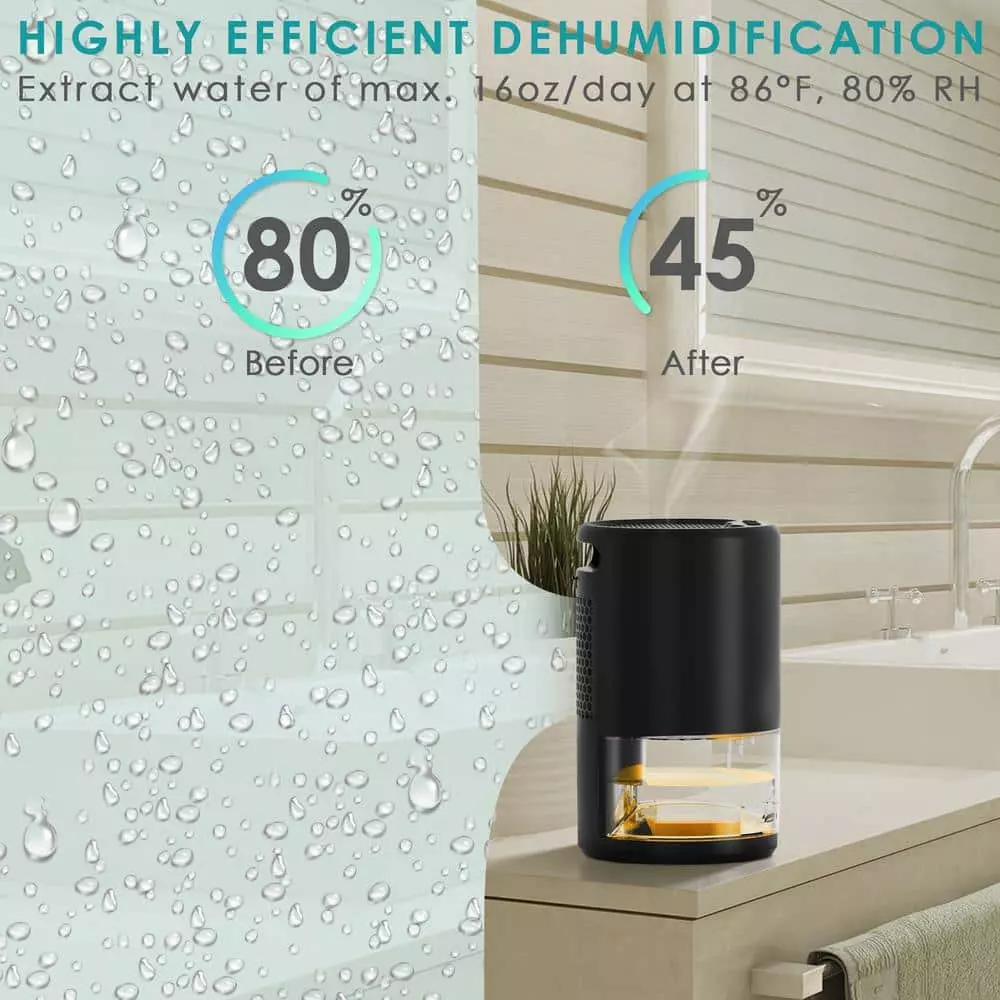 Panergy 35oz, 1-Pint Removed per Day, with Bucket and LED Lights, Quiet and Portable Black Dehumidifier 4 Panergy 35oz, 1-Pint Removed per Day, with Bucket and LED Lights, Quiet and Portable Black Dehumidifier - Image 2