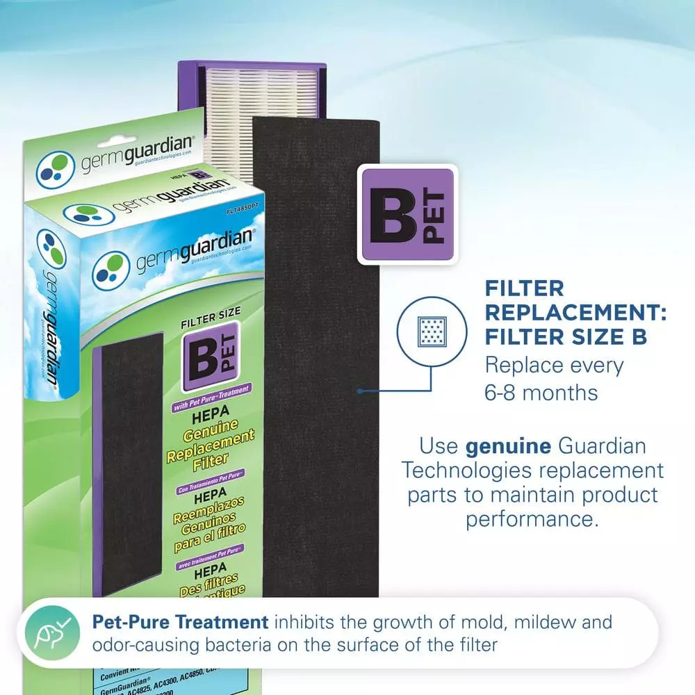 GermGuardian Elite 5-in-1 Air Purifier with Pet Pure True HEPA filter, UV Sanitizer for Medium Rooms up to 153 Sq Ft, Black 11 GermGuardian Elite 5-in-1 Air Purifier with Pet Pure True HEPA filter, UV Sanitizer for Medium Rooms up to 153 Sq Ft, Black - Image 9