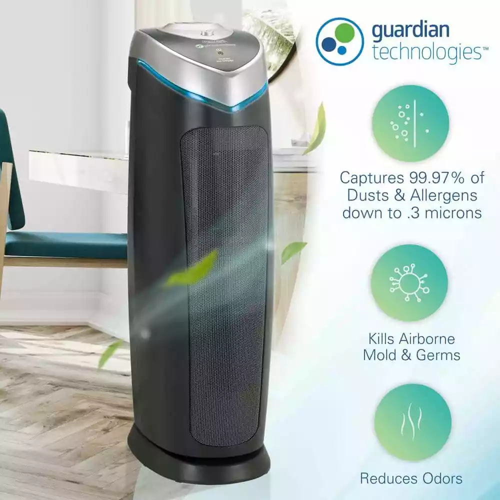 GermGuardian 22 in. 4-in-1 Air Purifier with True HEPA filter for Medium Rooms up to 153 Sq Ft, Black 8 GermGuardian 22 in. 4-in-1 Air Purifier with True HEPA filter for Medium Rooms up to 153 Sq Ft, Black - Image 6