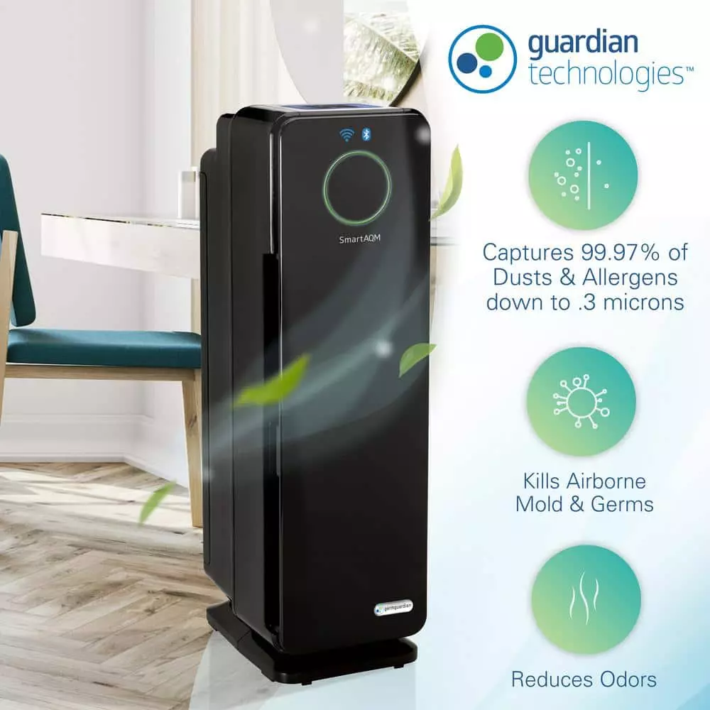 GermGuardian 22 in. Smart Elite 4-in-1 Air Purifier with True HEPA filter, and Wifi for Medium Rooms up to 148 Sq. Ft., Black 8 GermGuardian 22 in. Smart Elite 4-in-1 Air Purifier with True HEPA filter, and Wifi for Medium Rooms up to 148 Sq. Ft., Black - Image 6
