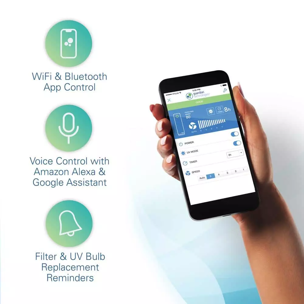 GermGuardian 28 in. Smart Elite 4-in-1 Air Purifier with True HEPA filter, and Wifi for Medium Rooms up to 181 Sq. Ft., Black 6 GermGuardian 28 in. Smart Elite 4-in-1 Air Purifier with True HEPA filter, and Wifi for Medium Rooms up to 181 Sq. Ft., Black - Image 6