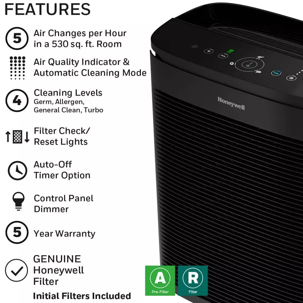 Honeywell PowerPlus HEPA Air Purifier, Extra-Large Room (530 sq. ft.) Black 3 Honeywell PowerPlus HEPA Air Purifier, Extra-Large Room (530 sq. ft.) Black - Image 2