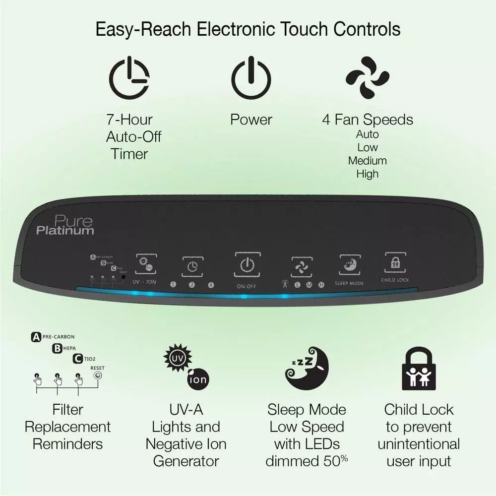 Lasko Pure Platinum Slim Profile Air Purifier with HEPA-Type Filtration and Auto Clean 7 Lasko Pure Platinum Slim Profile Air Purifier with HEPA-Type Filtration and Auto Clean - Image 5