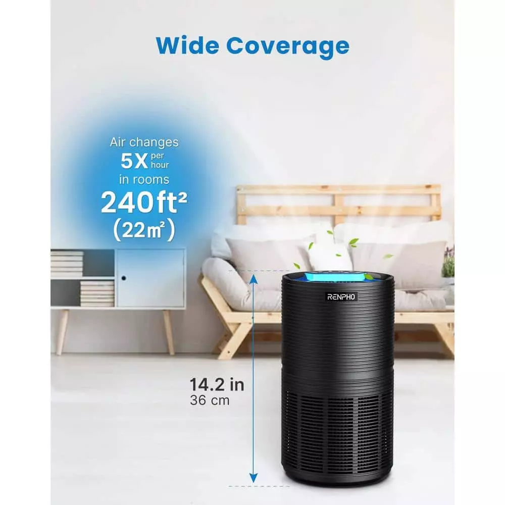 RENPHO Air Purifier Air Cleaner for Home Large Room 720 sq.ft. HEPA Filter in Black 5 RENPHO Air Purifier Air Cleaner for Home Large Room 720 sq.ft. HEPA Filter in Black - Image 3