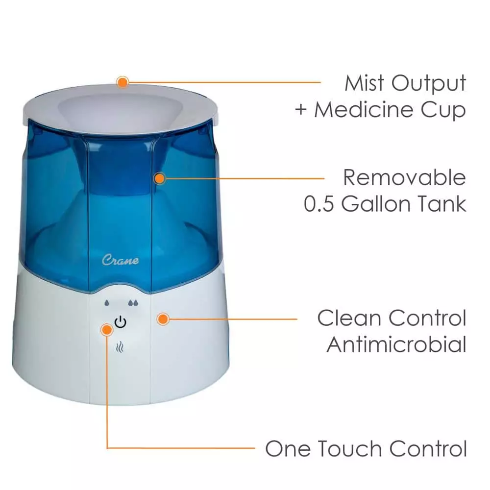 Crane 0.5 Gal. Warm Mist Humidifier with 2 Speed Settings for Small to Medium Rooms up to 250 sq. ft. 4 Crane 0.5 Gal. Warm Mist Humidifier with 2 Speed Settings for Small to Medium Rooms up to 250 sq. ft. - Image 2