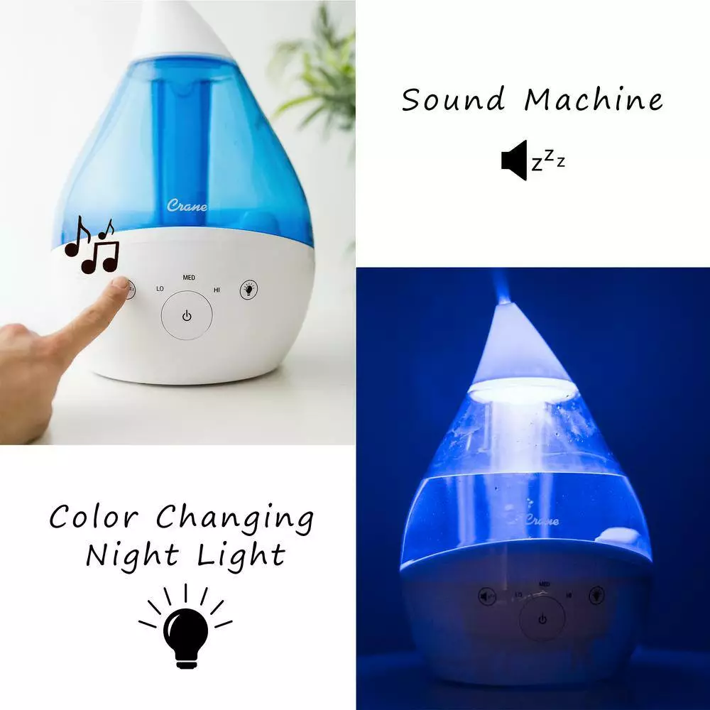 Crane 1 Gal. Top Fill Drop Cool Mist Humidifier with Sound Machine for Medium to Large Rooms up to 500 sq. ft. - Blue/White 8 Crane 1 Gal. Top Fill Drop Cool Mist Humidifier with Sound Machine for Medium to Large Rooms up to 500 sq. ft. - Blue/White - Image 6