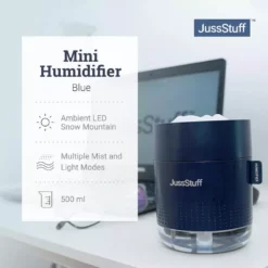 JussStuff Mini Humidifier 500ml Tank Portable Cool Mist Humidifier with Light Function and Auto Shut-Off for Home and Travel, Blue -Air Quality Shop blues humidifiers gxz j623 c3 1000