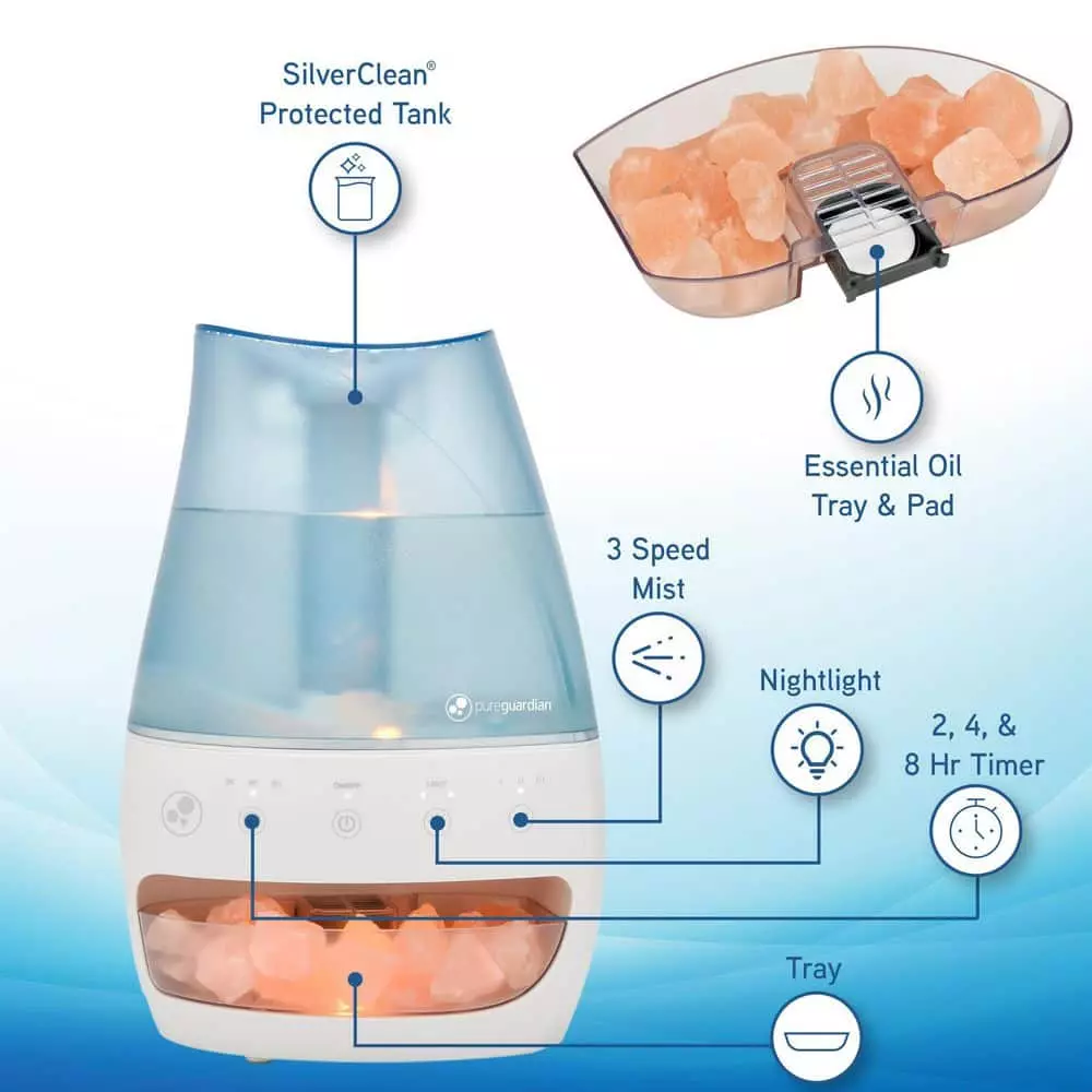 Unbranded 1 Gal. 190 sq. ft. Cool Mist Ultrasonic Humidifier and Salt Lamp with Aromatherapy Tray 7 Unbranded 1 Gal. 190 sq. ft. Cool Mist Ultrasonic Humidifier and Salt Lamp with Aromatherapy Tray - Image 5