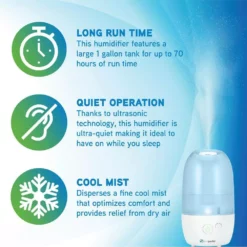 PureGuardian 1 Gal. 70-Hour Ultrasonic Cool Mist Humidifier with Aromatherapy -Air Quality Shop blues pureguardian humidifiers h975ar 4f 1000