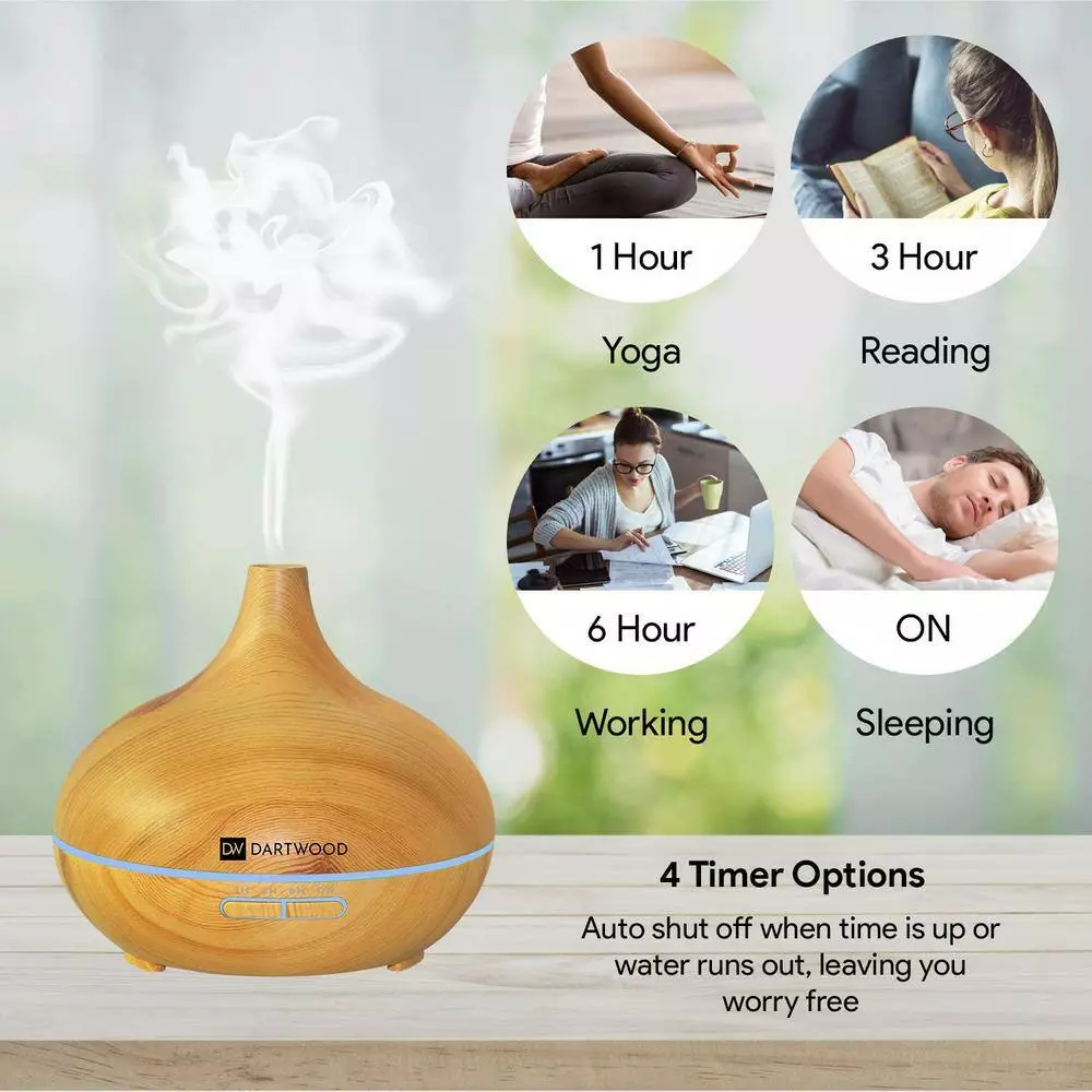 DARTWOOD Premium Ultrasonic Aroma Diffuser & Humidifier - Essential Oil & Mist Vaporizer with 7-Lighting Modes & 4-Timers (300ml) 5 DARTWOOD Premium Ultrasonic Aroma Diffuser & Humidifier - Essential Oil & Mist Vaporizer with 7-Lighting Modes & 4-Timers (300ml) - Image 3