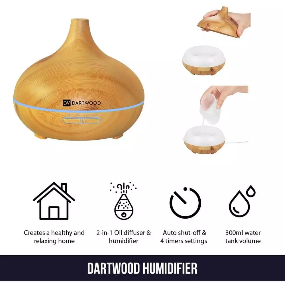 DARTWOOD Premium Ultrasonic Aroma Diffuser & Humidifier - Essential Oil & Mist Vaporizer with 7-Lighting Modes & 4-Timers (300ml) 4 DARTWOOD Premium Ultrasonic Aroma Diffuser & Humidifier - Essential Oil & Mist Vaporizer with 7-Lighting Modes & 4-Timers (300ml) - Image 2
