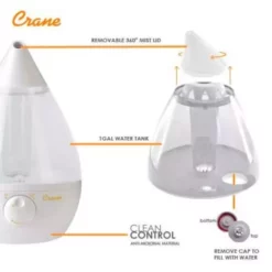 Crane 1 Gal. Drop Ultrasonic Cool Mist Humidifier for Medium to Large Rooms up to 500 sq. ft. - Clear/White 15 Crane 1 Gal. Drop Ultrasonic Cool Mist Humidifier for Medium to Large Rooms up to 500 sq. ft. - Clear/White -Air Quality Shop clear crane humidifiers ee 5301cw 1f 1000