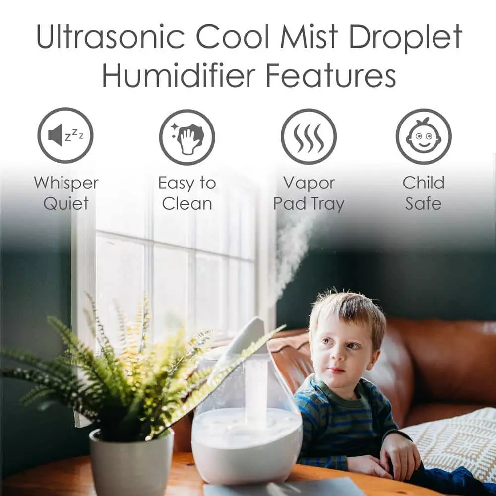 Crane 0.5 Gal. Droplet Ultrasonic Cool Mist Humidifier for Small to Medium Rooms up to 250 sq. ft. - Clear/White 5 Crane 0.5 Gal. Droplet Ultrasonic Cool Mist Humidifier for Small to Medium Rooms up to 250 sq. ft. - Clear/White - Image 3