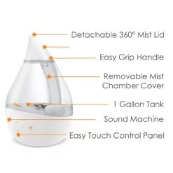 Crane 1 Gal. Top Fill Drop Cool Mist Humidifier with Sound Machine for Medium to Large Rooms up to 500 sq. ft. - Clear/White -Air Quality Shop clear crane humidifiers ee 5306cw 4f 1000
