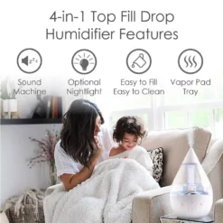 Crane 1 Gal. Top Fill Drop Cool Mist Humidifier with Sound Machine for Medium to Large Rooms up to 500 sq. ft. - Clear/White -Air Quality Shop clear crane humidifiers ee 5306cw c3 1000