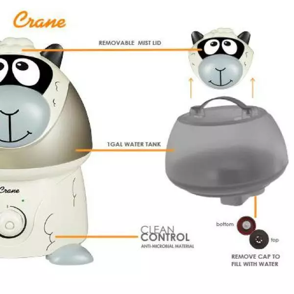 Crane 1 Gal. Adorable Ultrasonic Cool Mist Humidifier for Medium to Large Rooms up to 500 sq. ft. - Sheep 4 Crane 1 Gal. Adorable Ultrasonic Cool Mist Humidifier for Medium to Large Rooms up to 500 sq. ft. - Sheep - Image 2