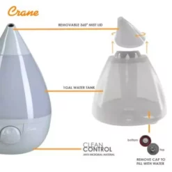 Crane 1 Gal. Drop Ultrasonic Cool Mist Humidifier for Medium to Large Rooms up to 500 sq. ft. - Grey 12 Crane 1 Gal. Drop Ultrasonic Cool Mist Humidifier for Medium to Large Rooms up to 500 sq. ft. - Grey -Air Quality Shop grays crane humidifiers ee 5301gr fa 1000