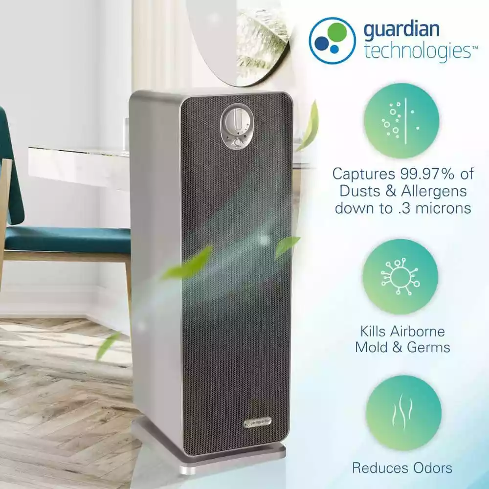 GermGuardian 22 in. 4-in-1 Air Purifier with True HEPA filter for Medium Rooms up to 150 Sq Ft, Grey 8 GermGuardian 22 in. 4-in-1 Air Purifier with True HEPA filter for Medium Rooms up to 150 Sq Ft, Grey - Image 6