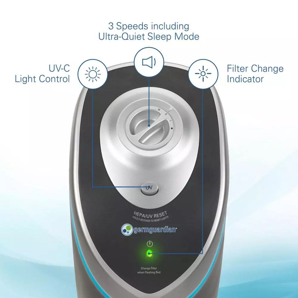 GermGuardian 28 in. 4-in-1 Air Purifier with True HEPA filter for Medium Rooms up to 179 Sq Ft, Black 4 GermGuardian 28 in. 4-in-1 Air Purifier with True HEPA filter for Medium Rooms up to 179 Sq Ft, Black - Image 2