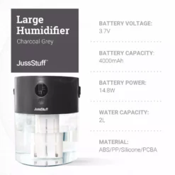 JussStuff Cool Mist, 2 l Tank Portable Humidifier for Large Room with Smart Time Control and Multiple Mist Modes, Charcoal Grey -Air Quality Shop grays humidifiers gxz j636 44 1000