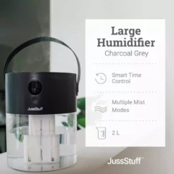 JussStuff Cool Mist, 2 l Tank Portable Humidifier for Large Room with Smart Time Control and Multiple Mist Modes, Charcoal Grey -Air Quality Shop grays humidifiers gxz j636 c3 1000