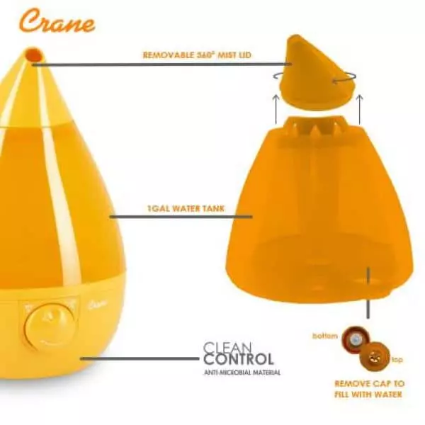 Crane 1 Gal. Drop Ultrasonic Cool Mist Humidifier for Medium to Large Rooms up to 500 sq. ft. - Orange 4 Crane 1 Gal. Drop Ultrasonic Cool Mist Humidifier for Medium to Large Rooms up to 500 sq. ft. - Orange - Image 2