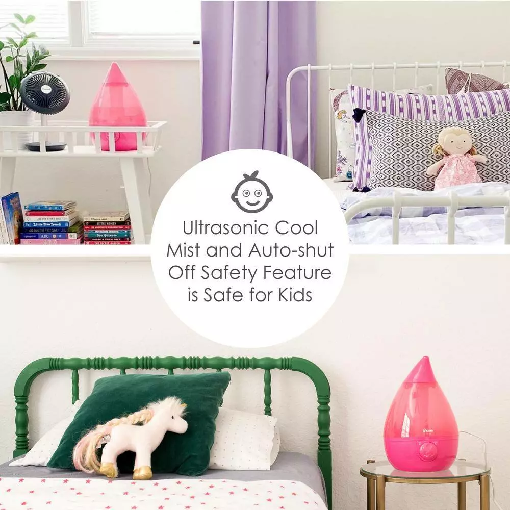 Crane 1 Gal. Drop Ultrasonic Cool Mist Humidifier for Medium to Large Rooms up to 500 sq. ft. - Pink 8 Crane 1 Gal. Drop Ultrasonic Cool Mist Humidifier for Medium to Large Rooms up to 500 sq. ft. - Pink - Image 6