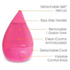 Crane 1 Gal. Drop Ultrasonic Cool Mist Humidifier for Medium to Large Rooms up to 500 sq. ft. - Pink 15 Crane 1 Gal. Drop Ultrasonic Cool Mist Humidifier for Medium to Large Rooms up to 500 sq. ft. - Pink -Air Quality Shop reds pinks crane humidifiers ee 5301p 4f 1000