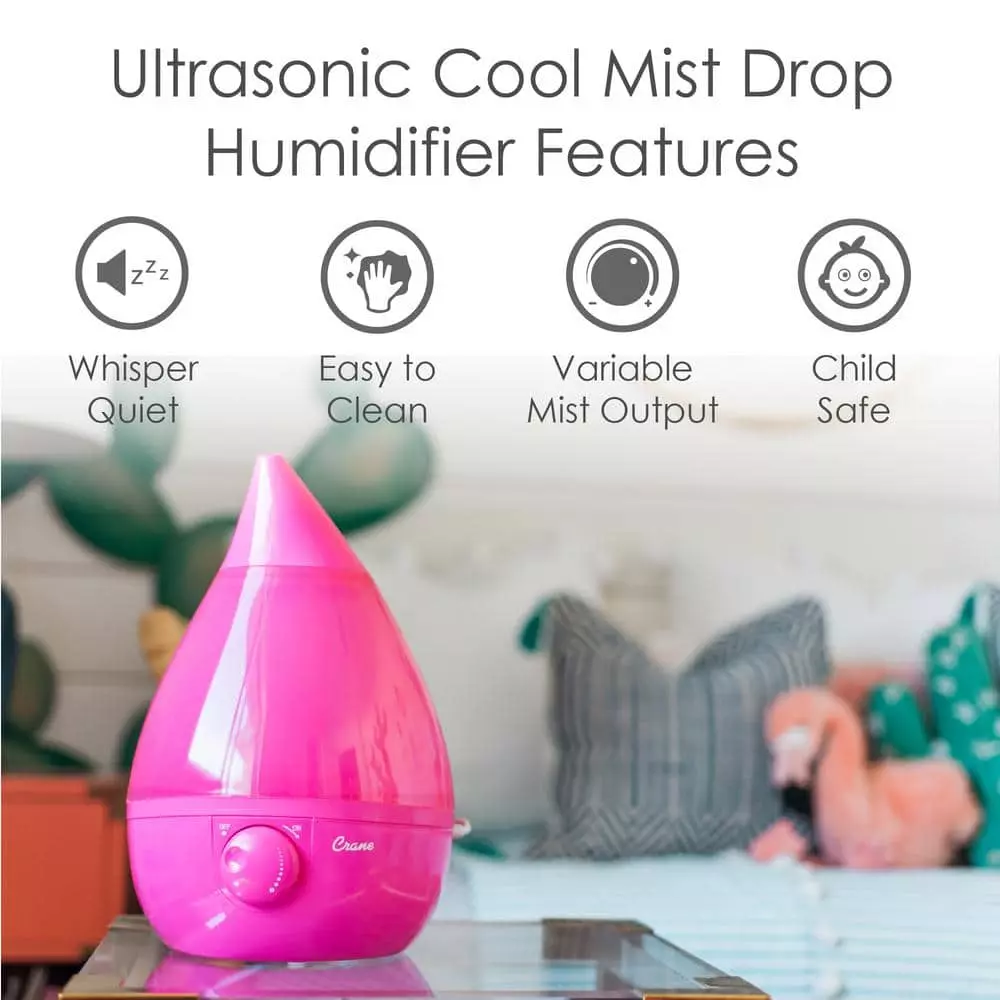 Crane 1 Gal. Drop Ultrasonic Cool Mist Humidifier for Medium to Large Rooms up to 500 sq. ft. - Pink 6 Crane 1 Gal. Drop Ultrasonic Cool Mist Humidifier for Medium to Large Rooms up to 500 sq. ft. - Pink - Image 4