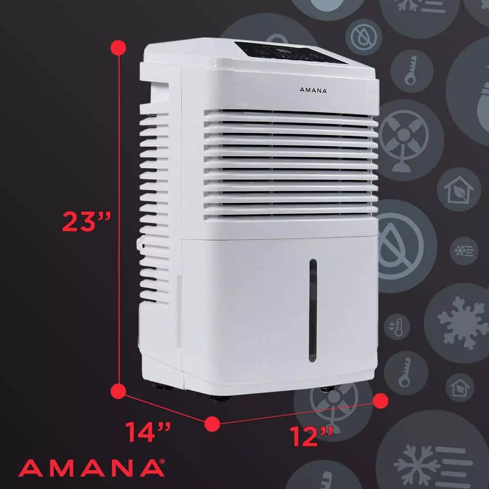 Amana 48 pt. Portable Dehumidifier with Adjustable Humidistat, Auto Shut-Off, 24-Hour Timer for Bathrooms, Basements, Bedrooms 6 Amana 48 pt. Portable Dehumidifier with Adjustable Humidistat, Auto Shut-Off, 24-Hour Timer for Bathrooms, Basements, Bedrooms - Image 4