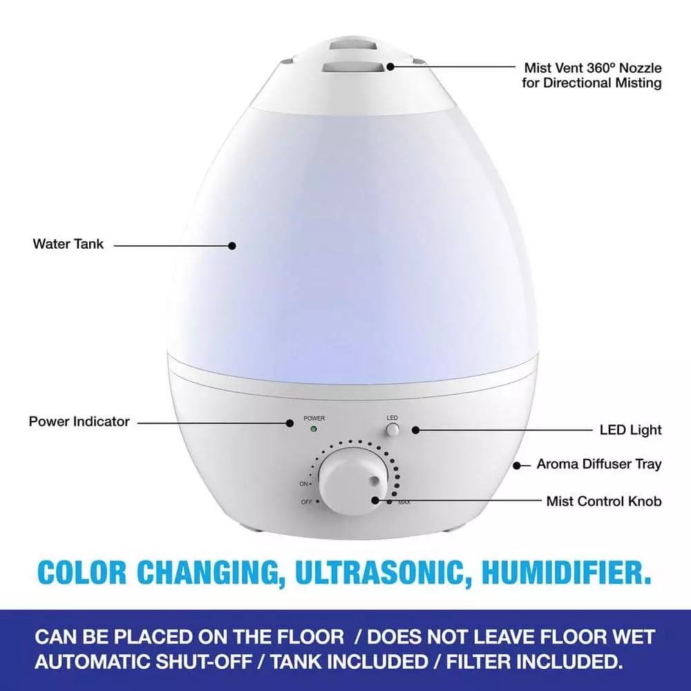 Bell + Howell 1 Gal. Capacity Ultrasonic Color Changing Humidifier with Cool Mist and Aroma Diffuser 4 Bell + Howell 1 Gal. Capacity Ultrasonic Color Changing Humidifier with Cool Mist and Aroma Diffuser - Image 2