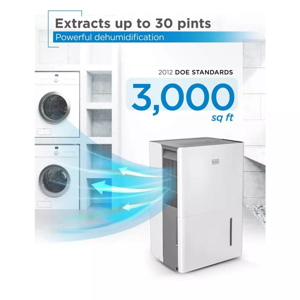 BLACK+DECKER 30-Pint Portable Dehumidifier With Bucket 4 BLACK+DECKER 30-Pint Portable Dehumidifier With Bucket - Image 2