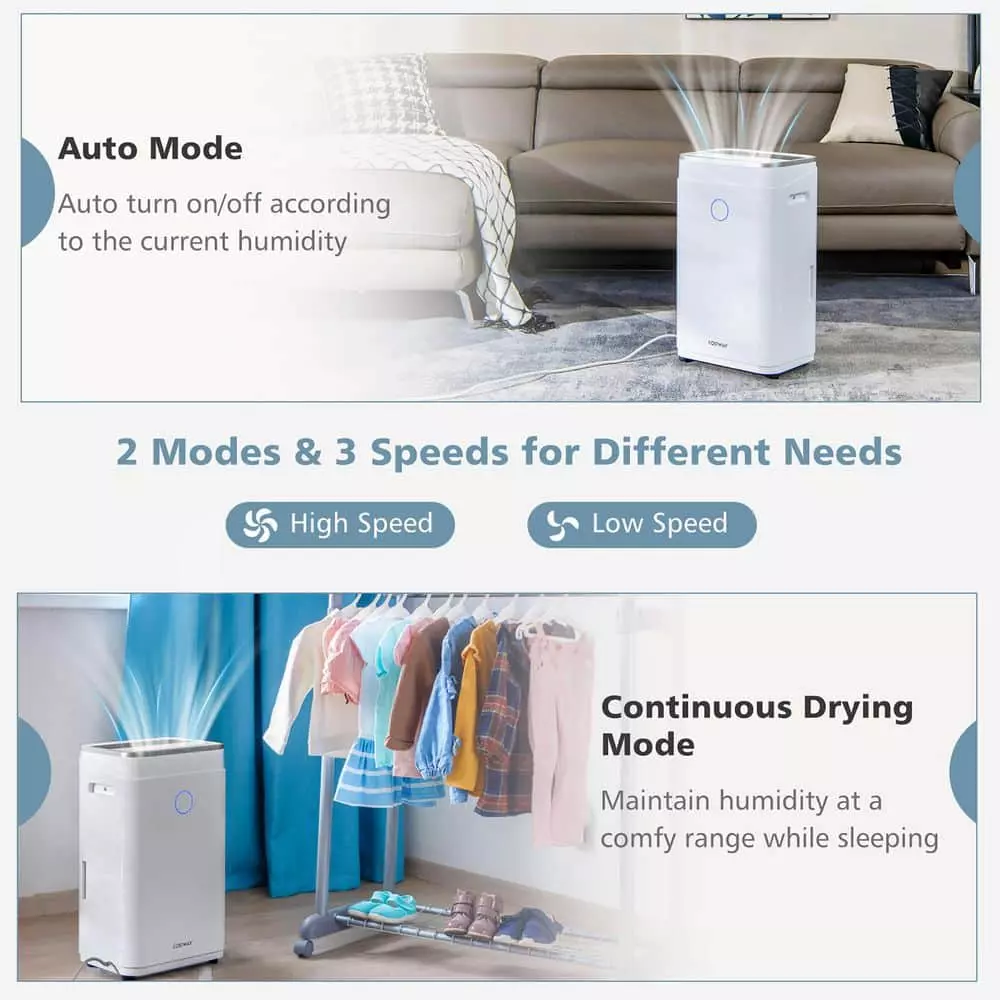 Costway 60-Pint Dehumidifier for Home and Basements 4000 Sq.ft. w/3-Color Digital Display 9 Costway 60-Pint Dehumidifier for Home and Basements 4000 Sq.ft. w/3-Color Digital Display - Image 7