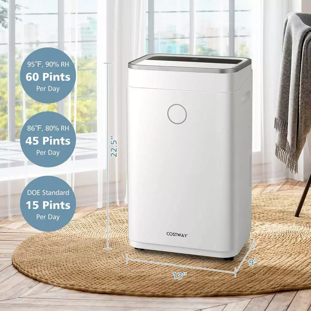 Costway 60-Pint Dehumidifier for Home and Basements 4000 Sq.ft. w/3-Color Digital Display 7 Costway 60-Pint Dehumidifier for Home and Basements 4000 Sq.ft. w/3-Color Digital Display - Image 5