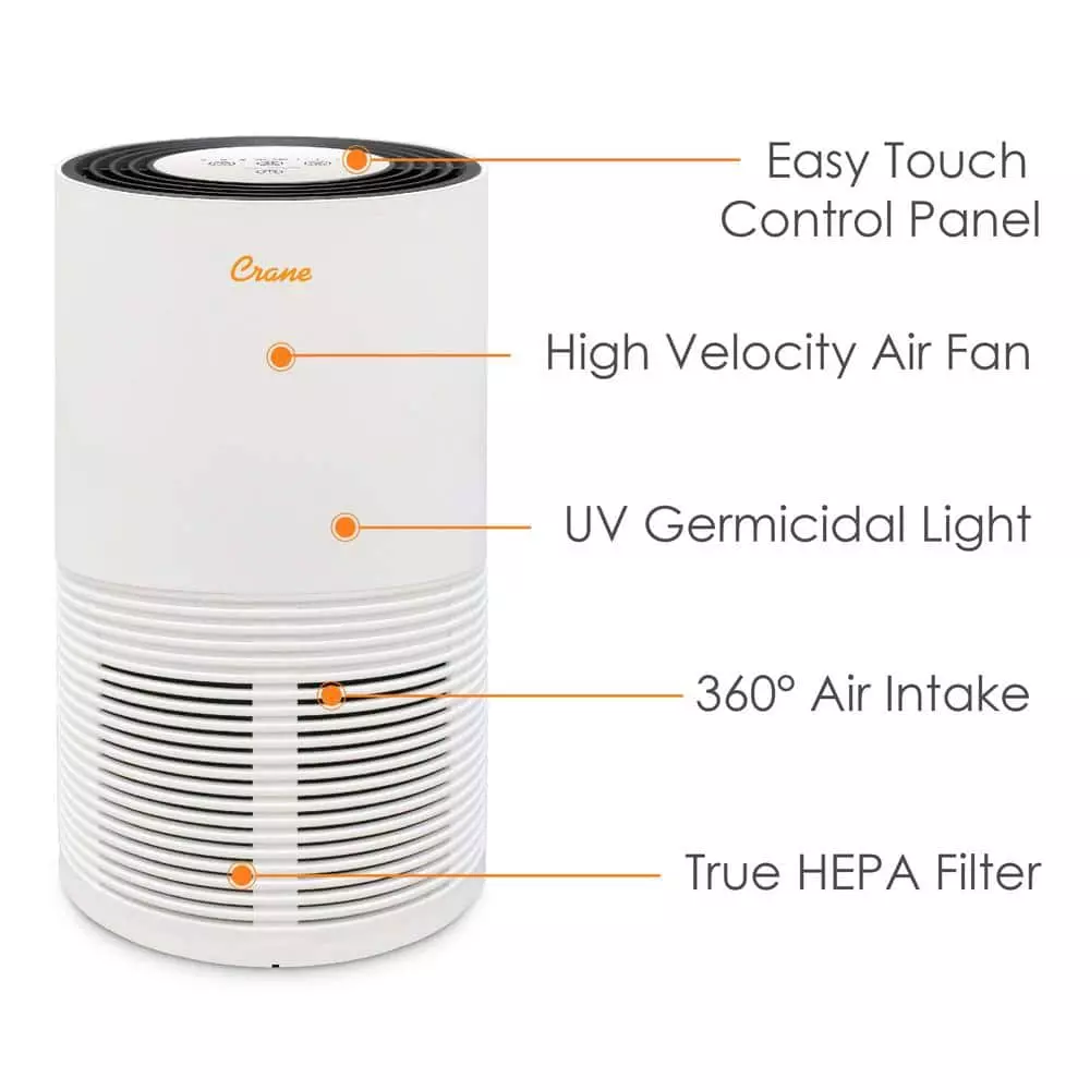 Crane True HEPA Air Purifier with Germicidal UV Light for Small to Medium Rooms up to 300 sq.ft. - Premium 4 Crane True HEPA Air Purifier with Germicidal UV Light for Small to Medium Rooms up to 300 sq.ft. - Premium - Image 2