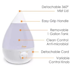 Crane 1 Gal. Drop Ultrasonic Cool Mist Humidifier for Medium to Large Rooms up to 500 sq. ft. - White -Air Quality Shop whites crane humidifiers ee 5301w 4f 1000