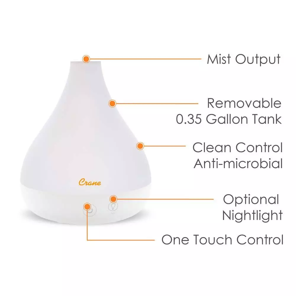 Crane 0.35 Gal. 2-in-1 Ultrasonic Cool Mist Humidifer & Aroma Diffuser for Small Rooms up to 200 sq. ft. 4 Crane 0.35 Gal. 2-in-1 Ultrasonic Cool Mist Humidifer & Aroma Diffuser for Small Rooms up to 200 sq. ft. - Image 2