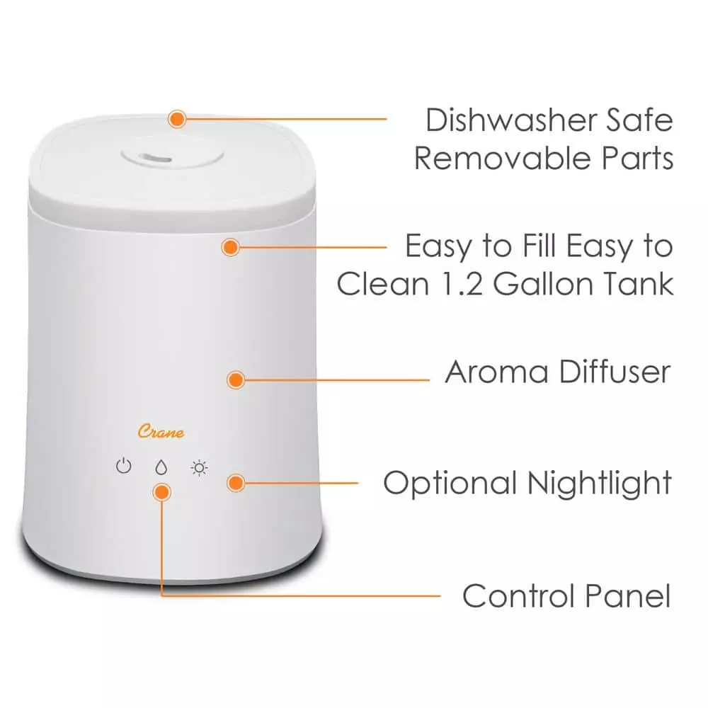 Crane 1.2 Gal. Cool Mist Top Fill Humidifier & Aroma Diffuser for Medium to Large Rooms up to 500 sq. ft 4 Crane 1.2 Gal. Cool Mist Top Fill Humidifier & Aroma Diffuser for Medium to Large Rooms up to 500 sq. ft - Image 2