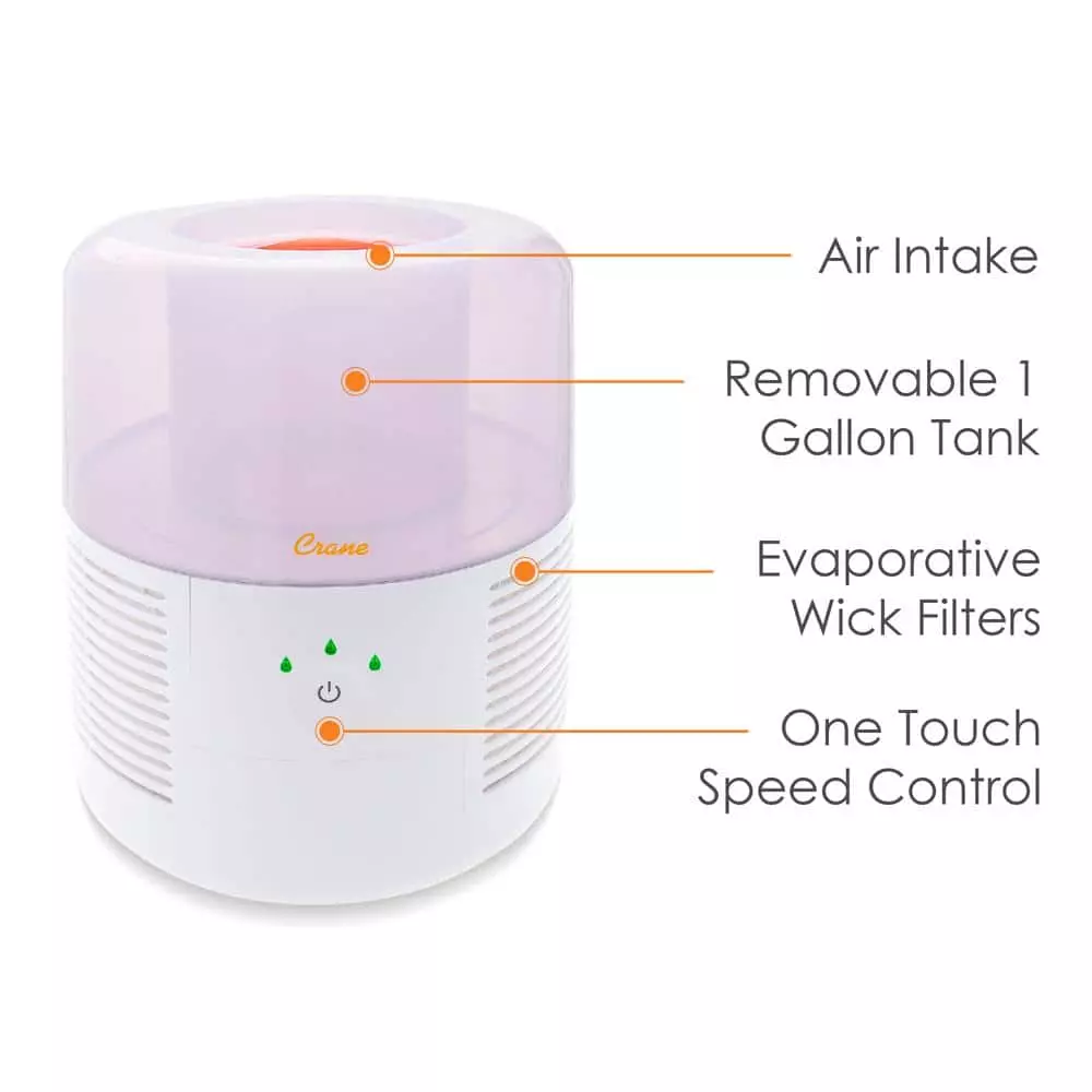 Crane 1 Gal. Evaporative Cool Mist Humidifier with 3 Speeds for Medium to Large Rooms up to 500 sq. ft. 4 Crane 1 Gal. Evaporative Cool Mist Humidifier with 3 Speeds for Medium to Large Rooms up to 500 sq. ft. - Image 2