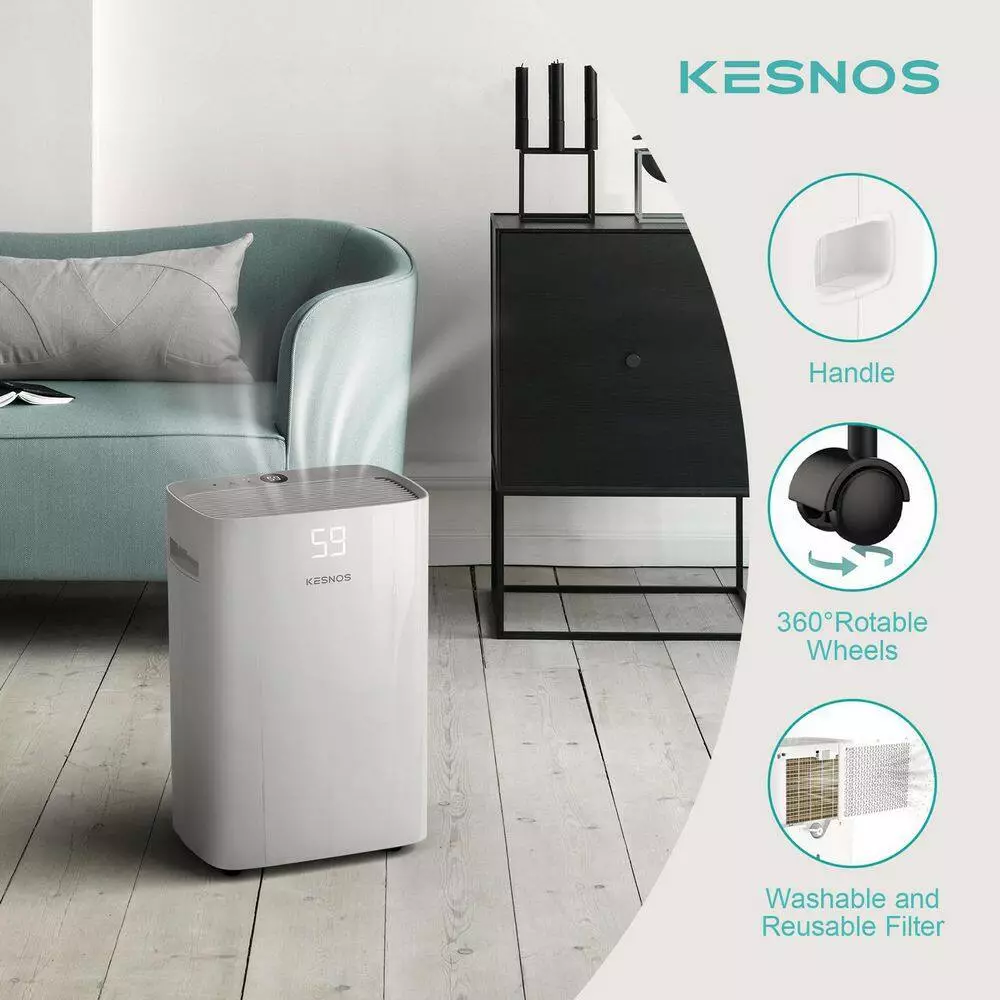 Kesnos 50-Pint Capacity Home Multifunction Dehumidifier With Bucket For 3,500 Sq. Ft. Home Or Bedroom 10 Kesnos 50-Pint Capacity Home Multifunction Dehumidifier With Bucket For 3,500 Sq. Ft. Home Or Bedroom - Image 8