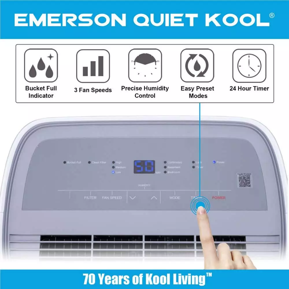 Emerson Quiet Kool 50-Pint Dehumidifier with Built-In Vertical Pump 5 Emerson Quiet Kool 50-Pint Dehumidifier with Built-In Vertical Pump - Image 3