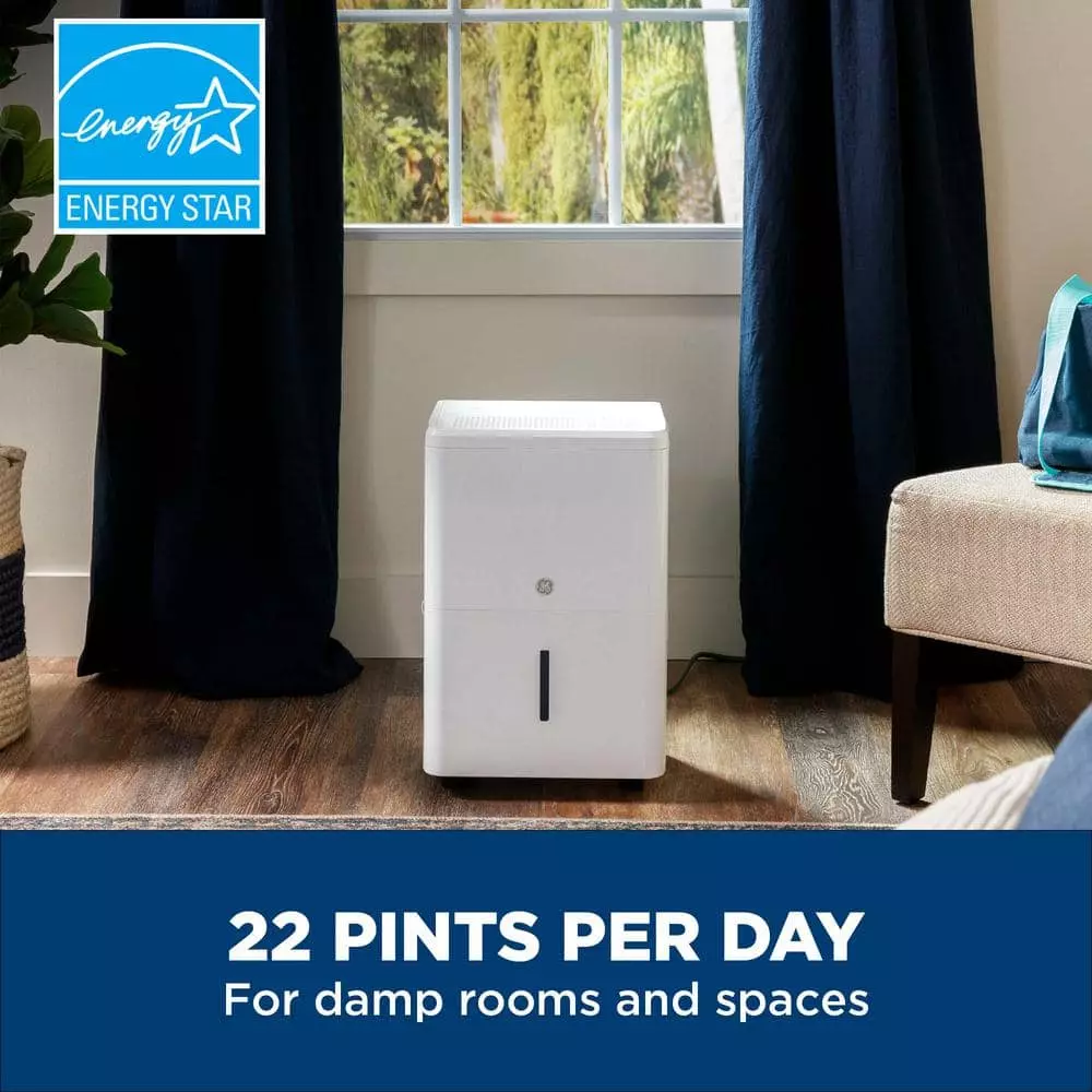 GE 22 pt. Dehumidifier with Smart Dry for Bedroom, Basement or Damp Rooms up to 1500 sq. ft. in White, ENERGY STAR 4 GE 22 pt. Dehumidifier with Smart Dry for Bedroom, Basement or Damp Rooms up to 1500 sq. ft. in White, ENERGY STAR - Image 2