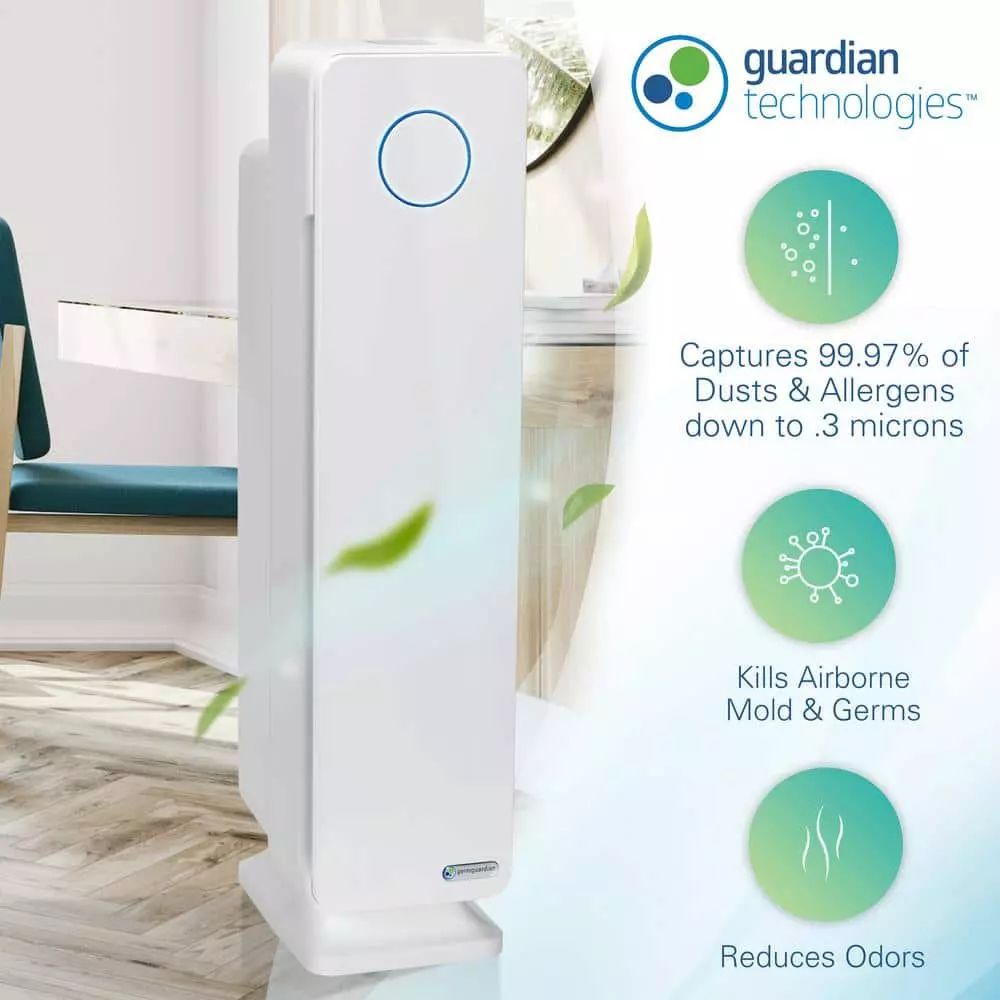 GermGuardian Elite 4-in-1, 5 Speed Air Purifier with True HEPA filter, UV Sanitizer for Medium Rooms up to 167 Sq. Ft. White 8 GermGuardian Elite 4-in-1, 5 Speed Air Purifier with True HEPA filter, UV Sanitizer for Medium Rooms up to 167 Sq. Ft. White - Image 6