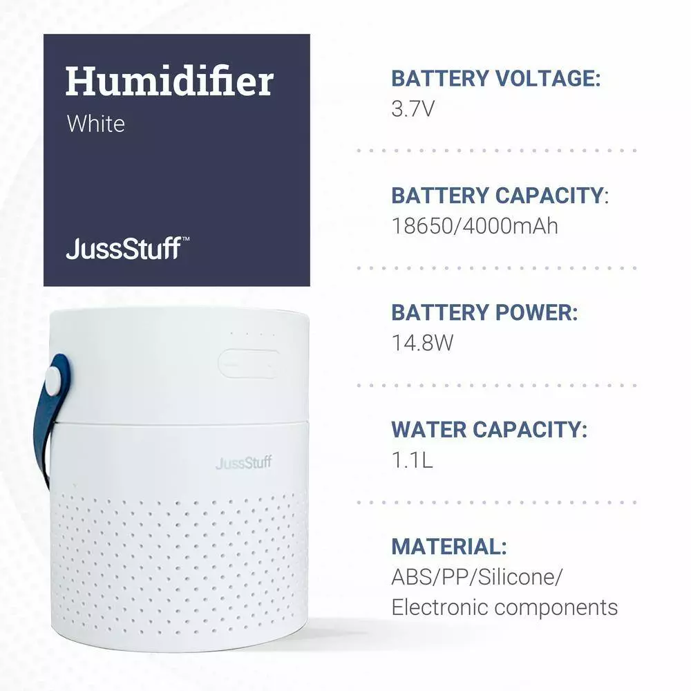JussStuff Portable Humidifier, 1.1 l Tank Cool Mist Humidifier with 7 Colorful Night Light Function for Home and Travel, White 11 JussStuff Portable Humidifier, 1.1 l Tank Cool Mist Humidifier with 7 Colorful Night Light Function for Home and Travel, White - Image 9