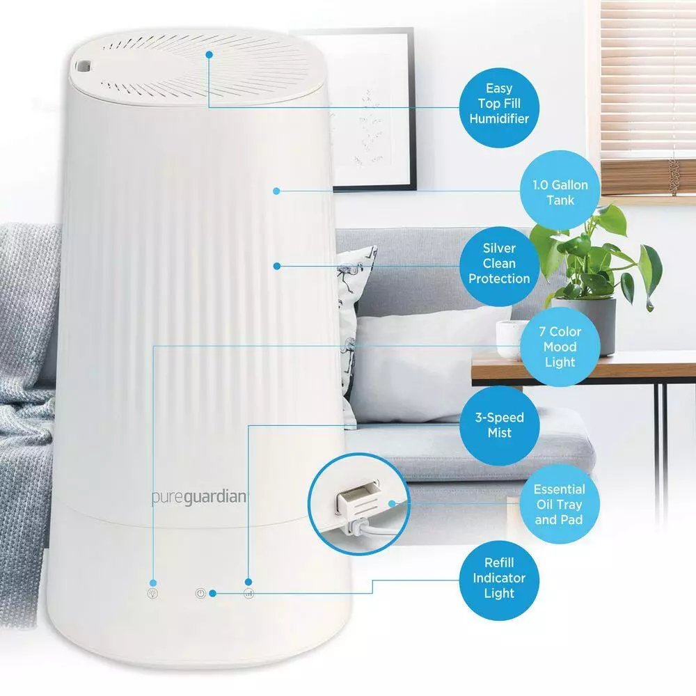 Unbranded 1 Gal. Top Fill Ultrasonic Cool Mist Humidifier with Aromatherapy Tray, White 7 Unbranded 1 Gal. Top Fill Ultrasonic Cool Mist Humidifier with Aromatherapy Tray, White - Image 5