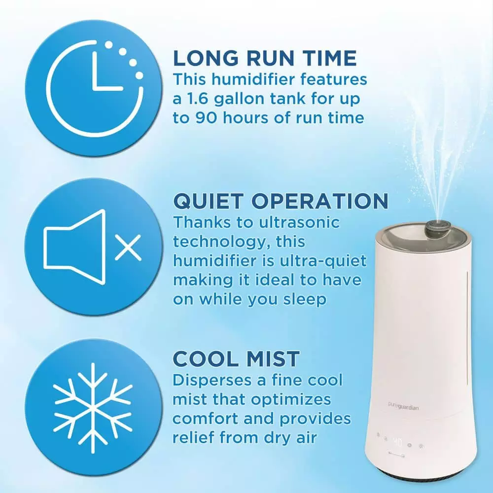 Unbranded 1.6 Gal. 420 sq. ft. Cool Mist Ultrasonic Humidifier with Humidistat and Nightlight 8 Unbranded 1.6 Gal. 420 sq. ft. Cool Mist Ultrasonic Humidifier with Humidistat and Nightlight - Image 6