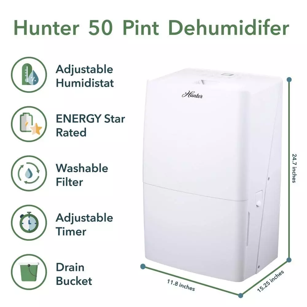 Hunter 50 Pint ENERGY STAR Dehumidifier 10 Hunter 50 Pint ENERGY STAR Dehumidifier - Image 8