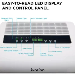 Ivation 50 Pint Smart Wi-Fi Energy Star Dehumidifier with Pump, Hose Connector and App -Air Quality Shop whites ivation dehumidifiers ivaduwifi50wp fa 1000
